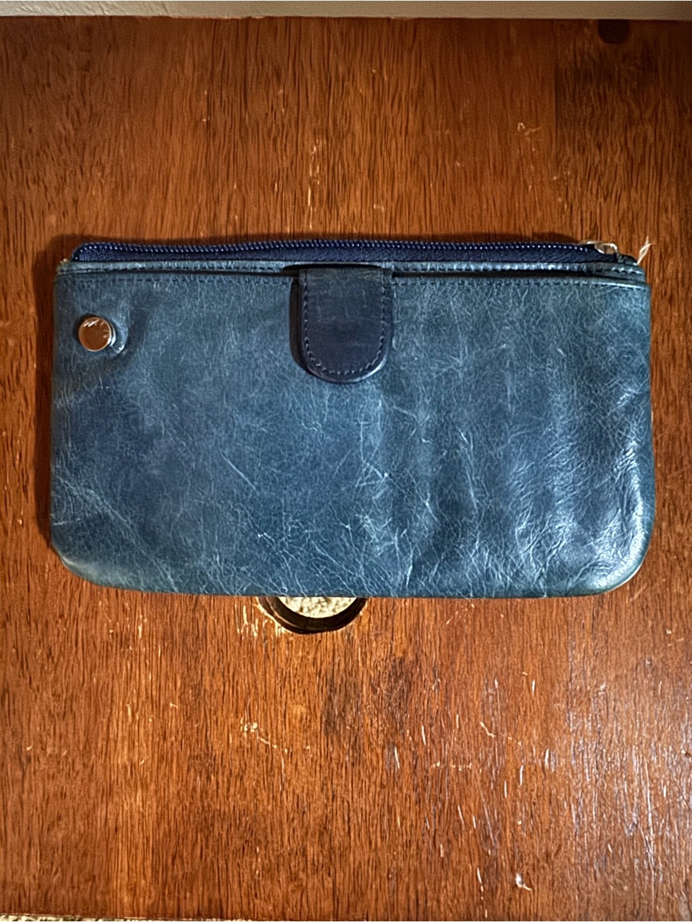 HOBO Blue Leather Zip Wallet